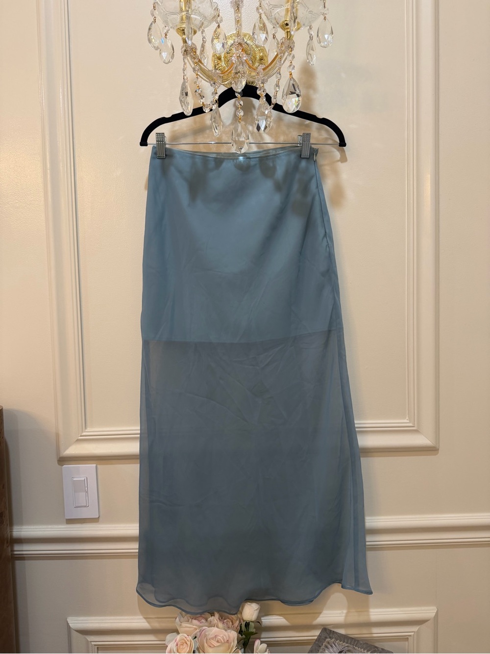Line & Dot Dusty Blue Sheer Maxi Skirt - Picture 4 of 5